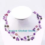 New Natural 7mm Tourmaline & 6mm / Water Drop Shaped Amethyst & 4 mm Clear Rock Crystal Quartz Fashion Design Necklace Gift -02